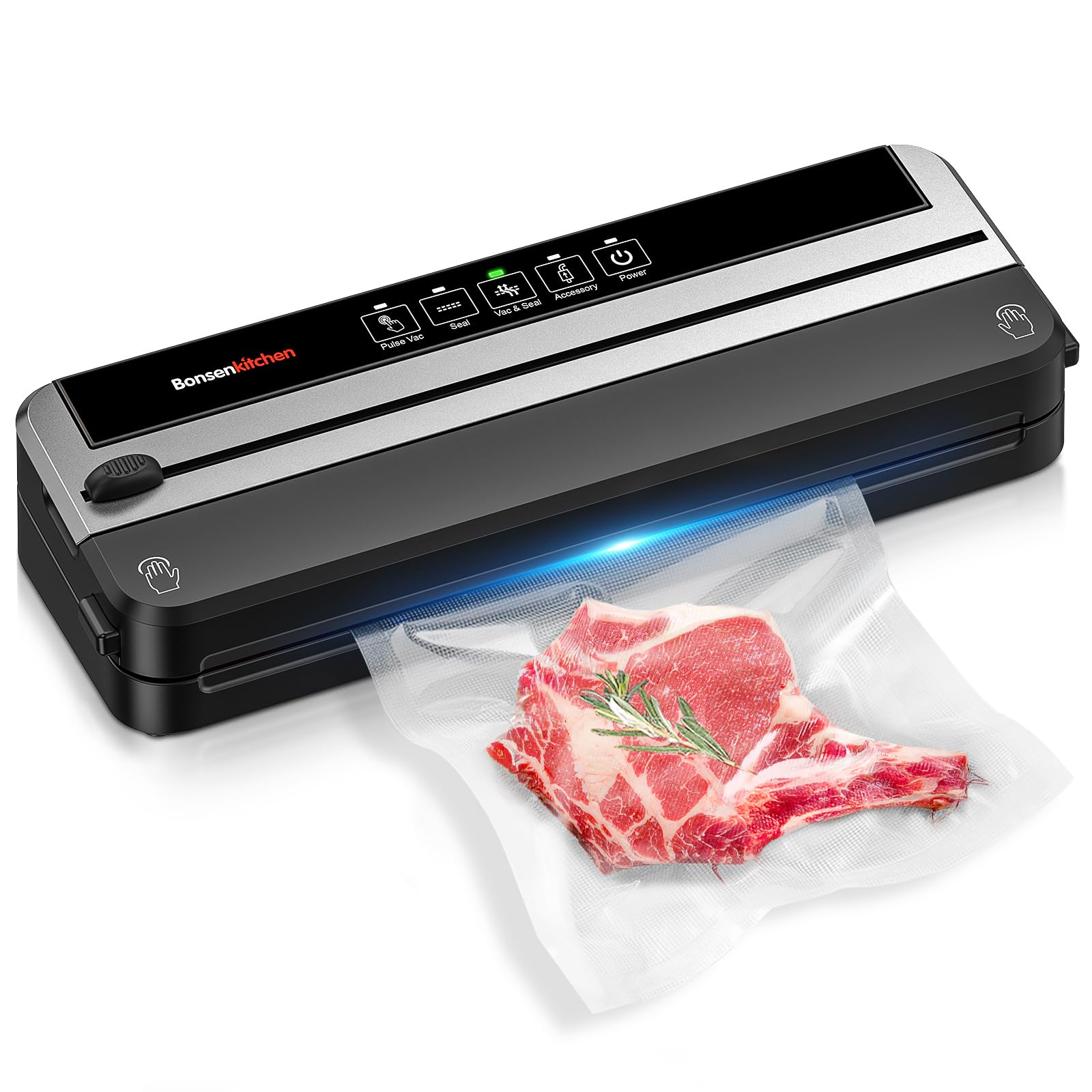 Bonsenkitchen compact vacuum sealer machine with built-in cutter in silver-black