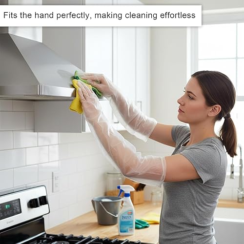 Miniatura 2 de Guantes de limpieza de manga larga, 20 unidades de guantes transparentes de limpieza para el hogar de 23.6 pulgadas, guantes de goma impermeables,