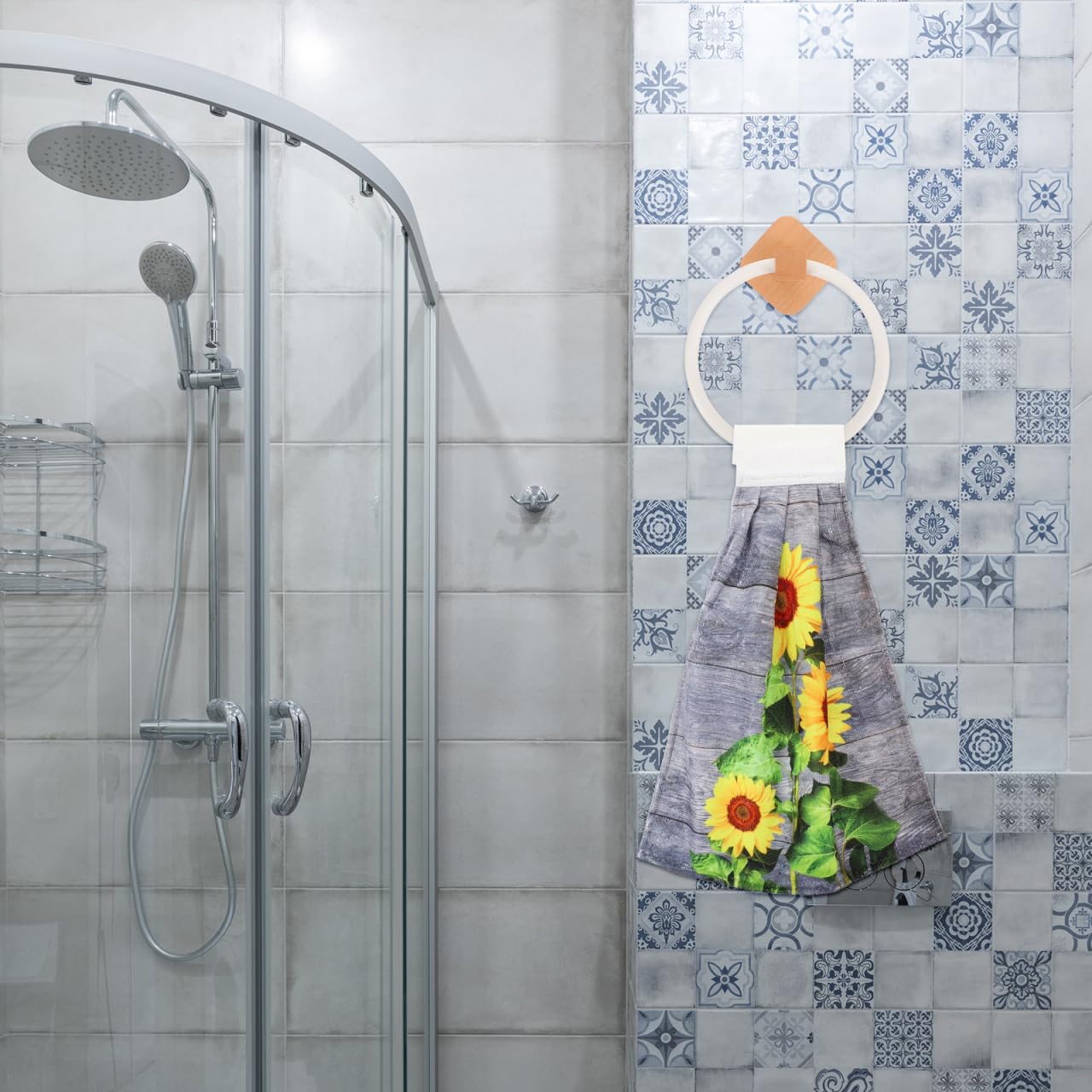 Angoily Toallero De Baño De Madera Adhesivo Sin Perforación 6.69X6.69X3.54In Organizador Circular Compacto para Almacenamiento De Toallas En Baño Y Cocina