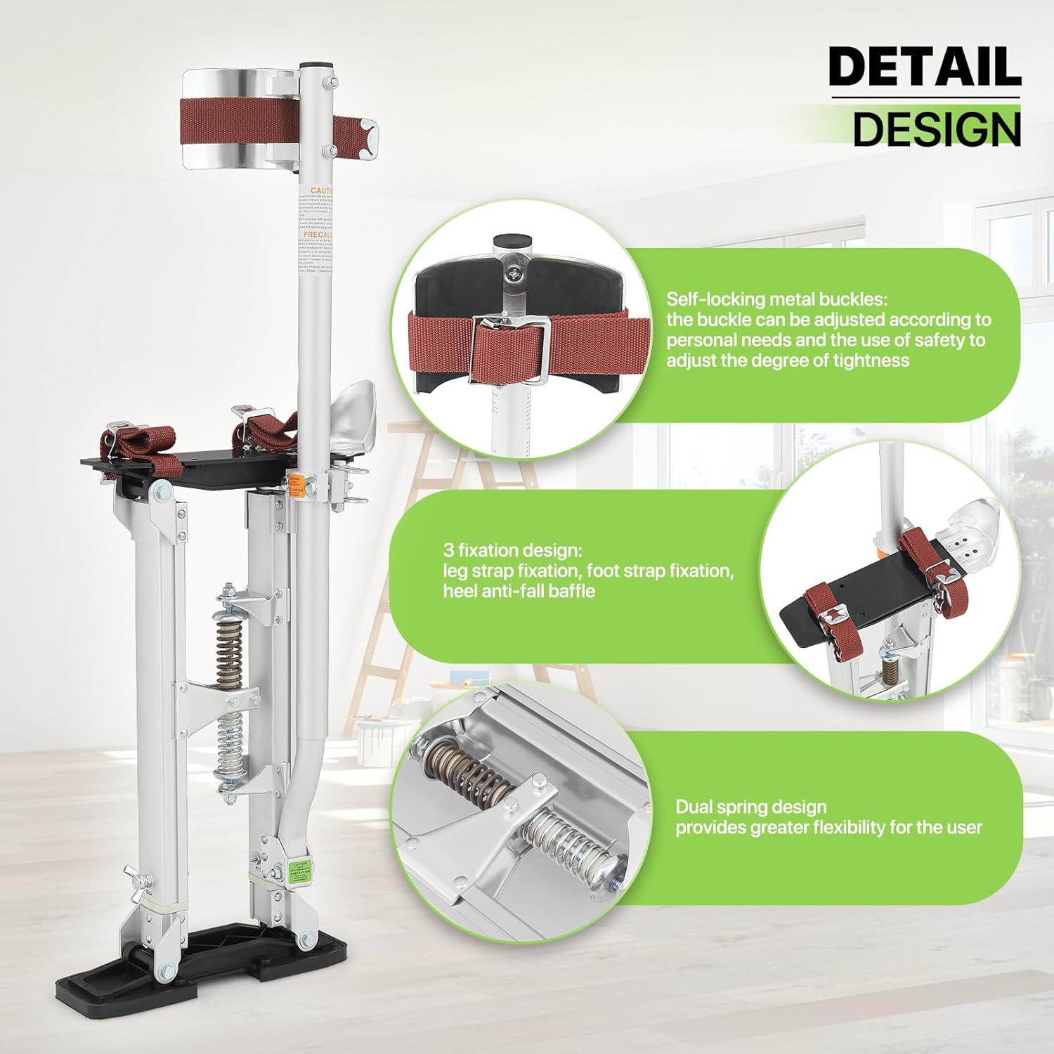 Magshion Aluminum Drywall Stilts 18"-30" Adjustable, Multi-Functional Stilts with Protective Knee Pads for Painting, Taping, and Cleaning, 225lbs Capacity (Sliver)