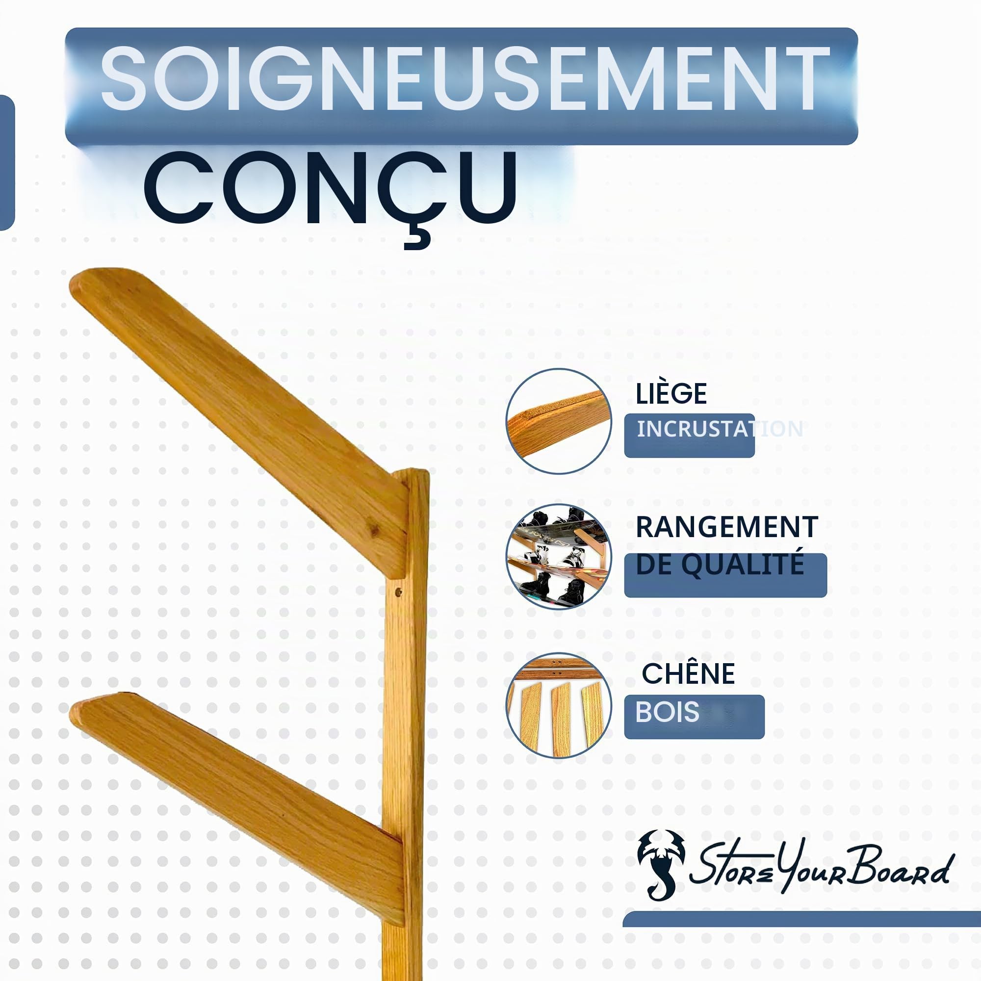 StoreYourBoard Support mural en bois naturel massif pour snowboard, rangement intérieur (pour 3 planches)