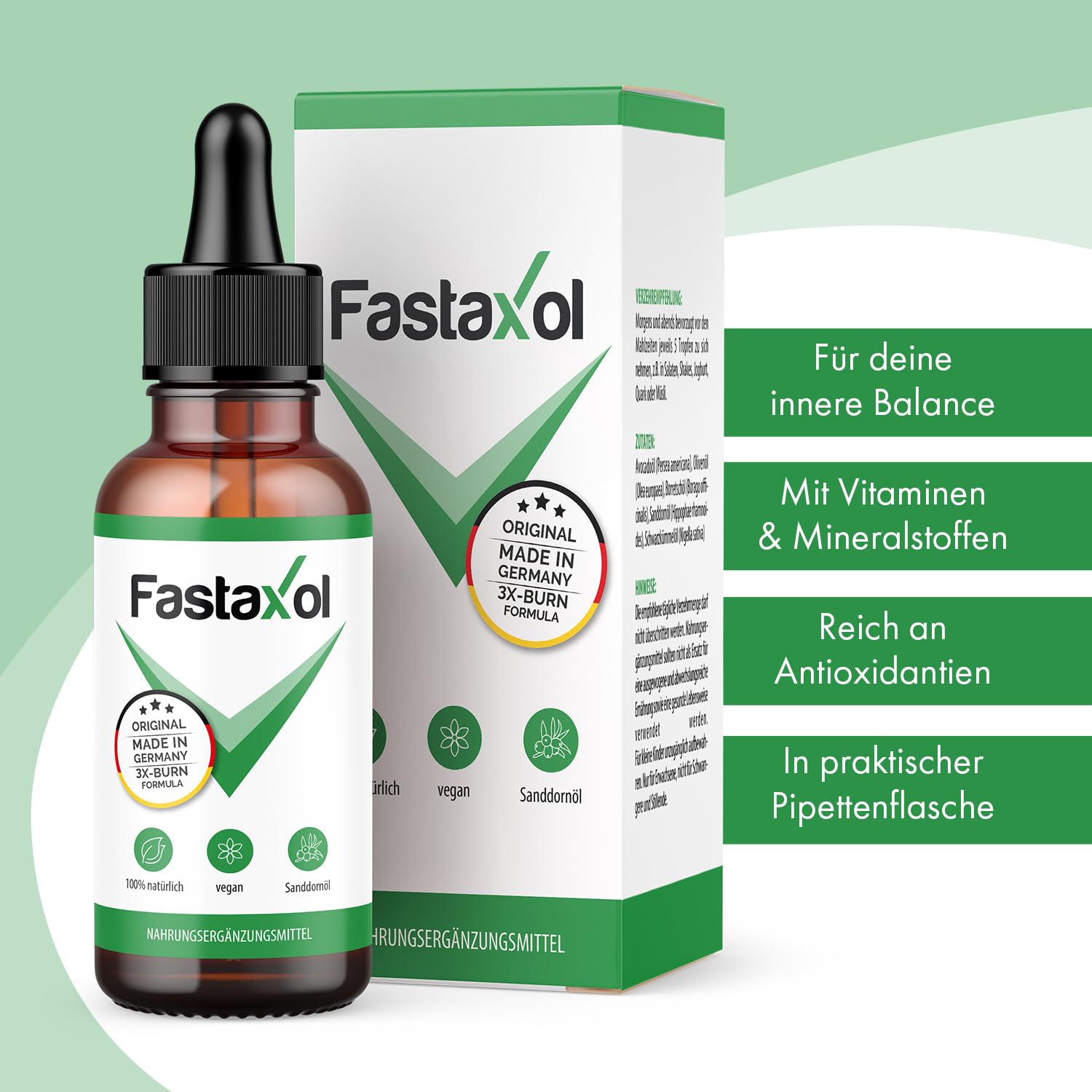 Fastaxol Öl-Komplex Tropfen | mit Avocadoöl, Olivenöl und Borretschöl | einfache Anwendung | Inhalt 30 ml 1x