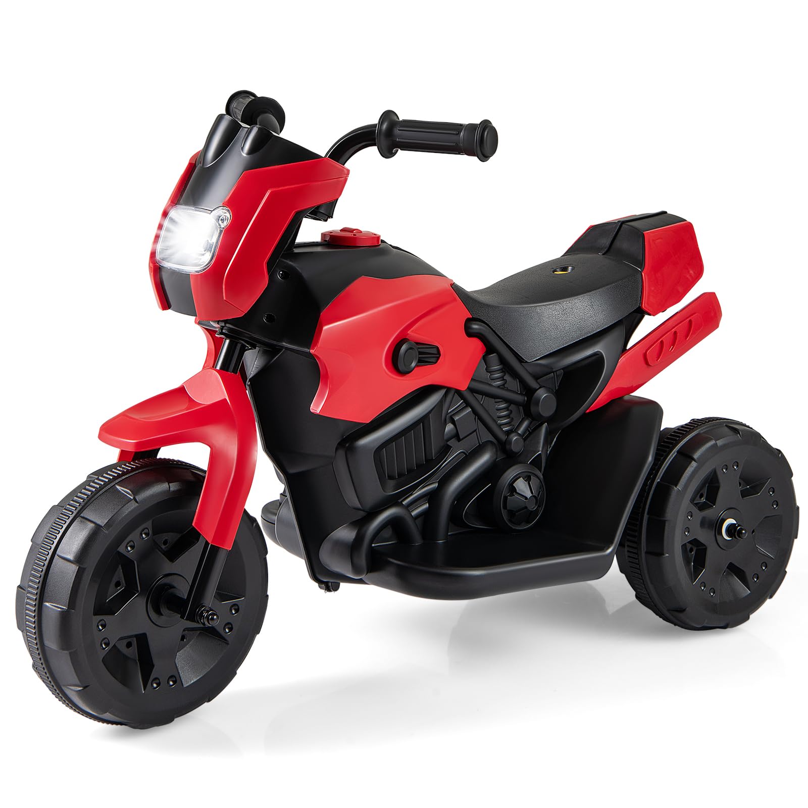 COSTWAY Kids Electric Motorcycle, 6V Battery Powered Motorbike with LED Headlight, Foot Pedal, 3 Wheel Ride on Toy Car Trike for Boys Girls Aged 37-72 Months (Red)