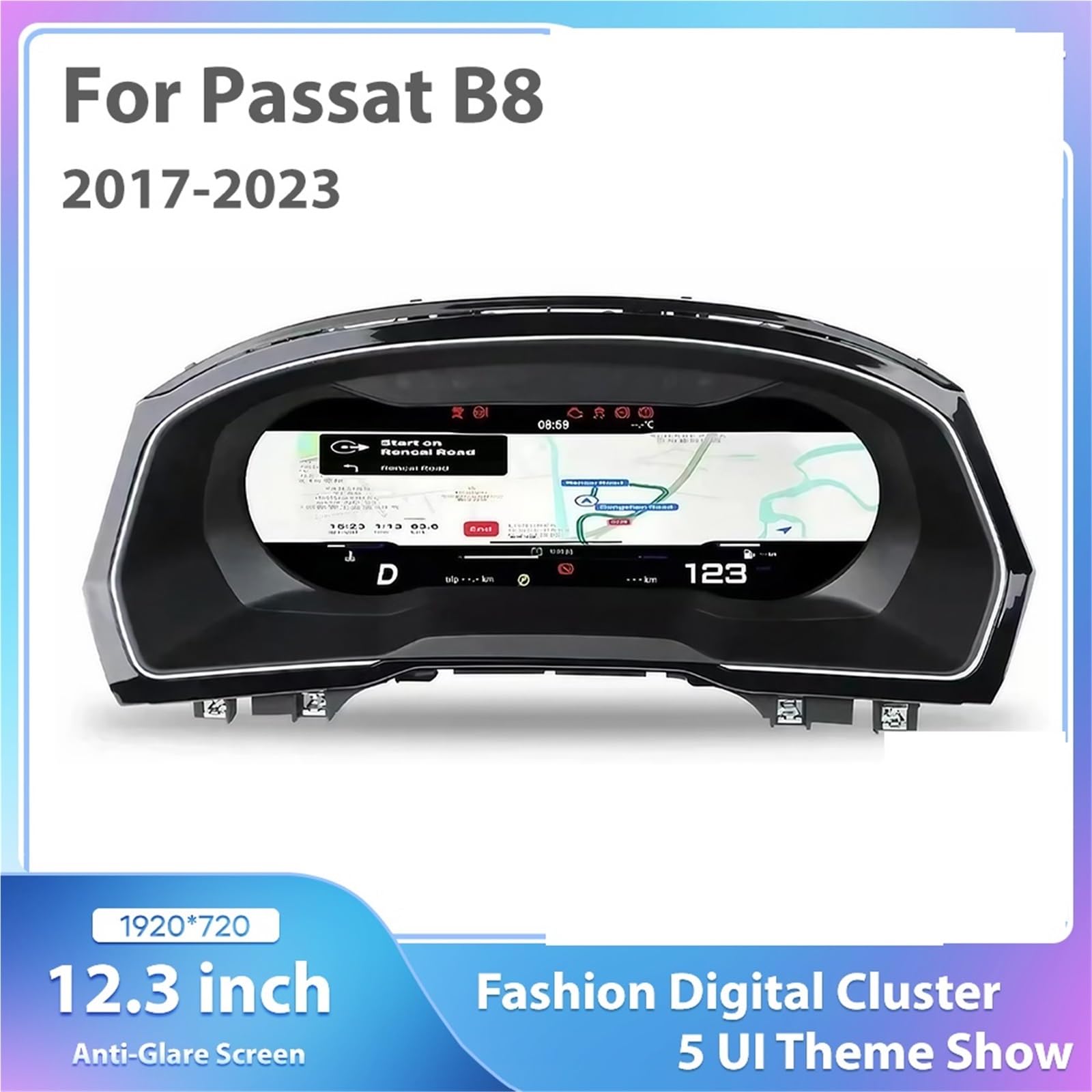 Cyfrowy miernik prędkościomierz 12,3-calowy cyfrowy zestaw wskaźników LCD pasujący do Volkswagena, Passata B8 CC Variant 2017-21, zestaw wskaźników radiowych NTG4.5