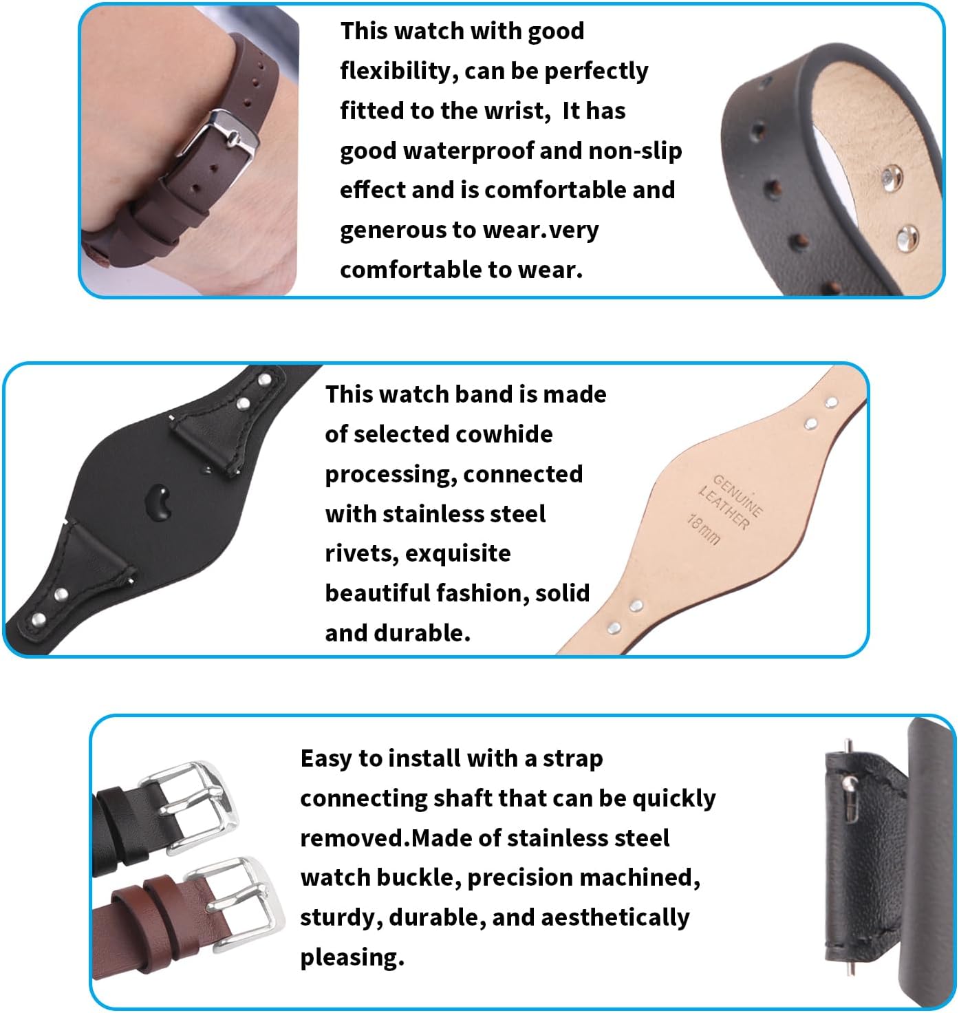 Leather 18mm Watch Bands Compatible Fit for Fossil ES3615 ES3616 ES3625 ES3748 ES3768 ES3786 ES3811 ES3817 ES3820 ES3837 ES3838 ES3841 Replacement Silicone Watch Strap Wirstband Bracelet For Men and Women