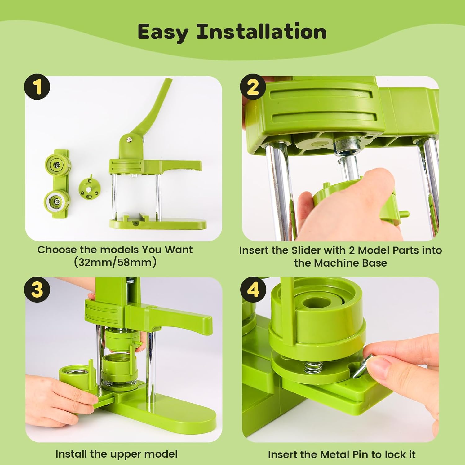Aiment Button Maker Machine Multiple Sizes 200Pcs, Badge Maker 1.25+2.25 inch for Kids, Badge Press Machine with 200 Sets Button Making Supplies & Cutter & Cutting Mat (Green, 32/58mm)