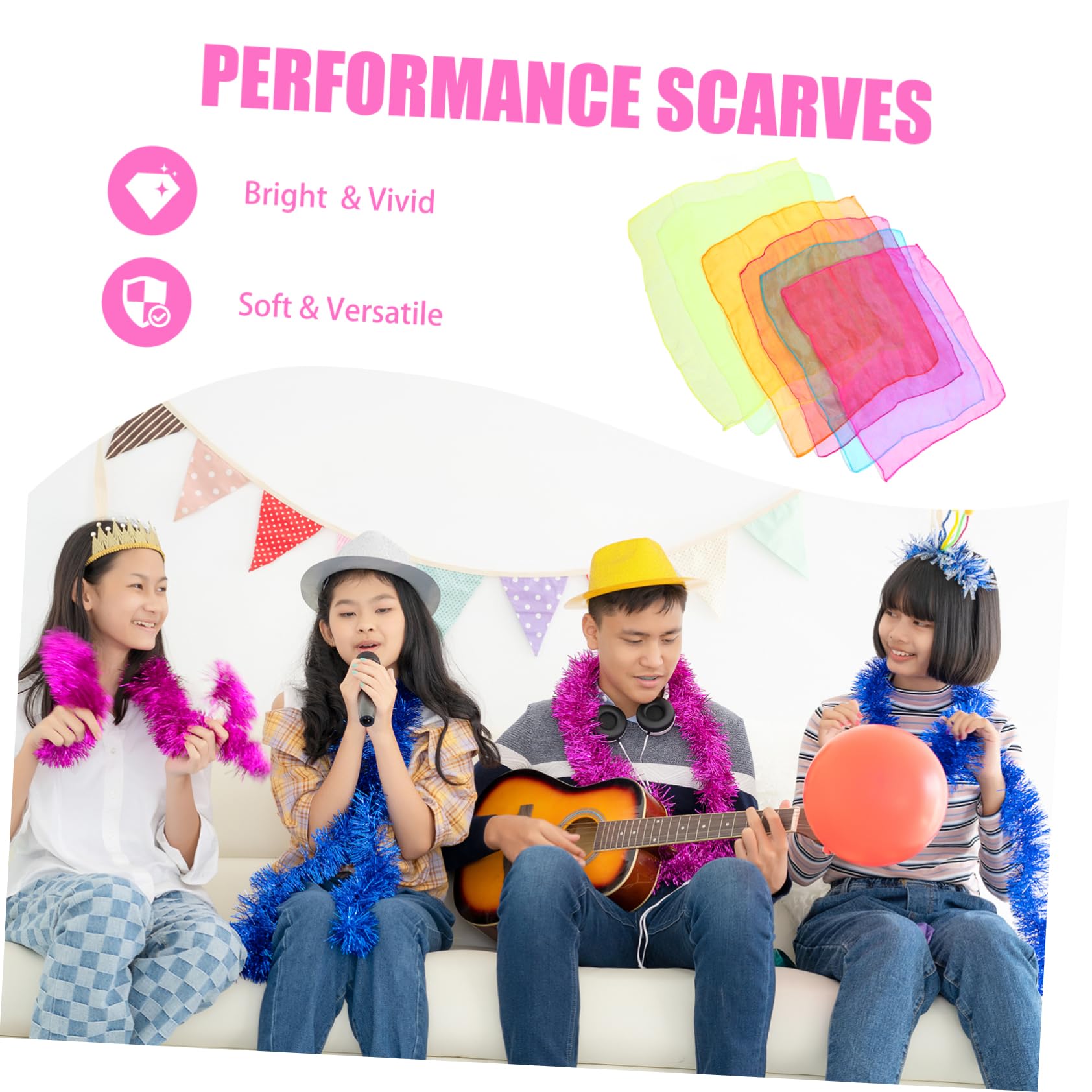 ERINGOGO 12Pcs Performance Scarves Dance Scarves for Juggling Musical Shows and Creative Play Pure Colored Scarves Fluorescent