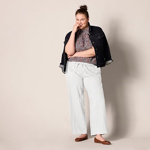 Miniatura 7 de Tienda Essentials - Pantalón de pierna ancha para mujer, de mezcla de lino, con cordón y ajuste relajado (disponible en tallas extragrandes)