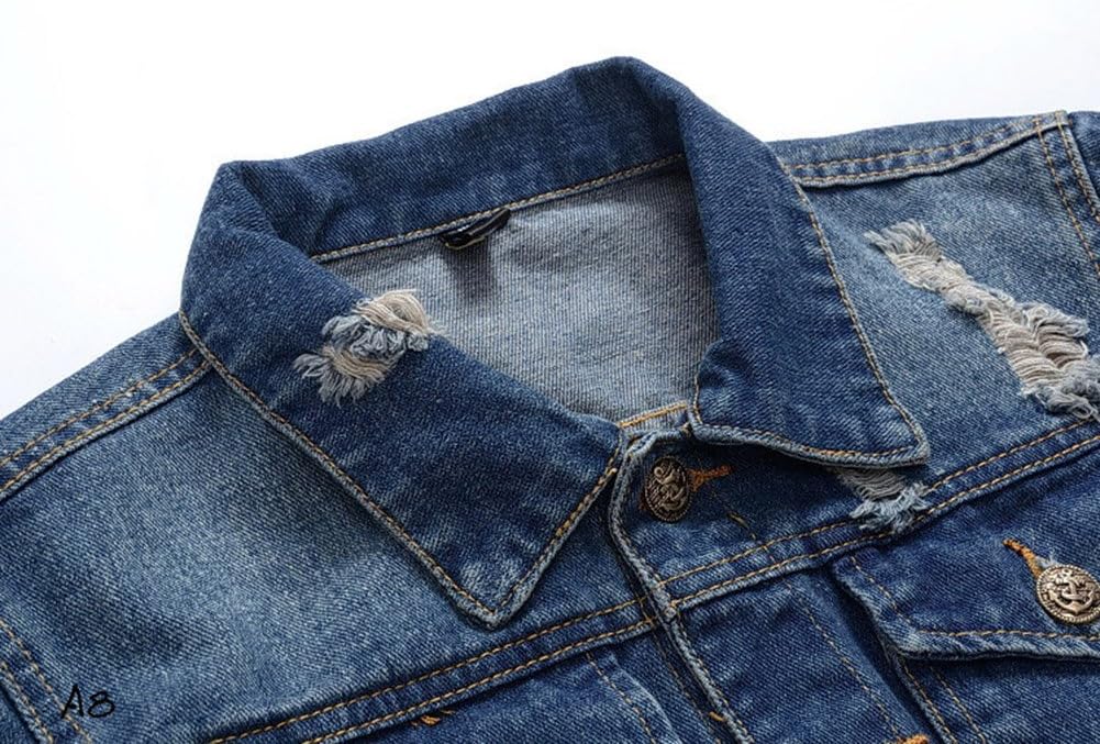 Mens Classic Ripped Motorcycle Denim Jacket With Hole - Image 3