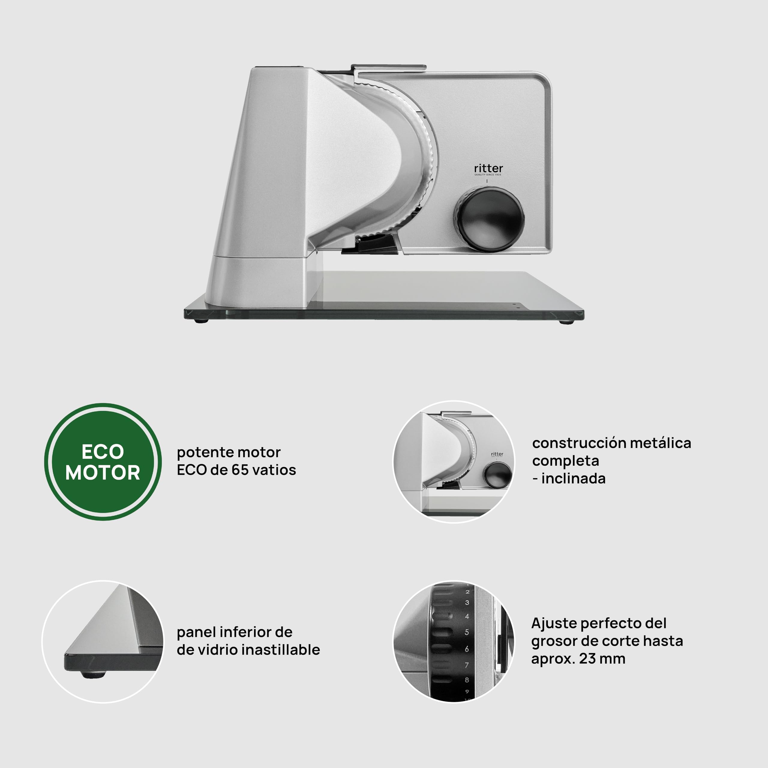 ritter sono 5 Cortadora de Alimentos Eléctrica y Rebanadora de Pan de Metal Macizo con Motor ECO