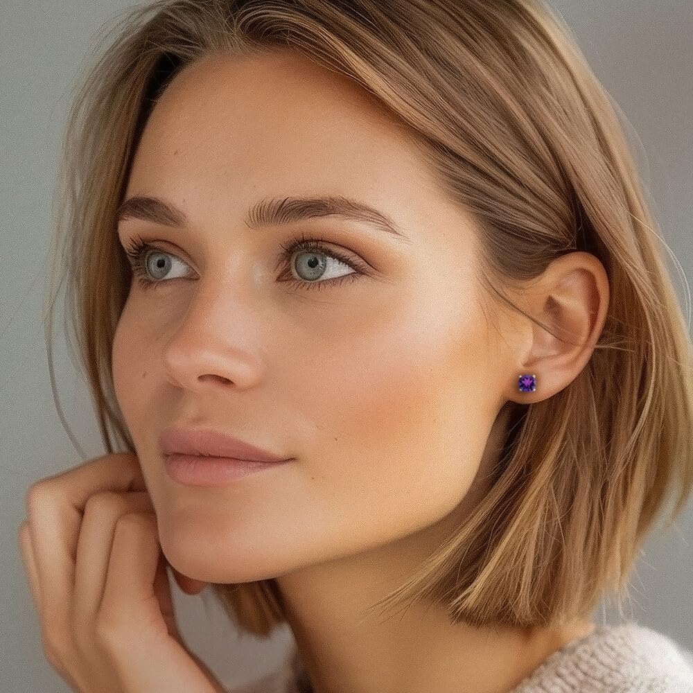 IceCarats 14K Solid White Gold 1.50 carat Purple Amethyst Solitaire Medium Stud Earrings 6mm 1/4 inch Round Cut, Natural, Prong Set, Butterfly Back For Her