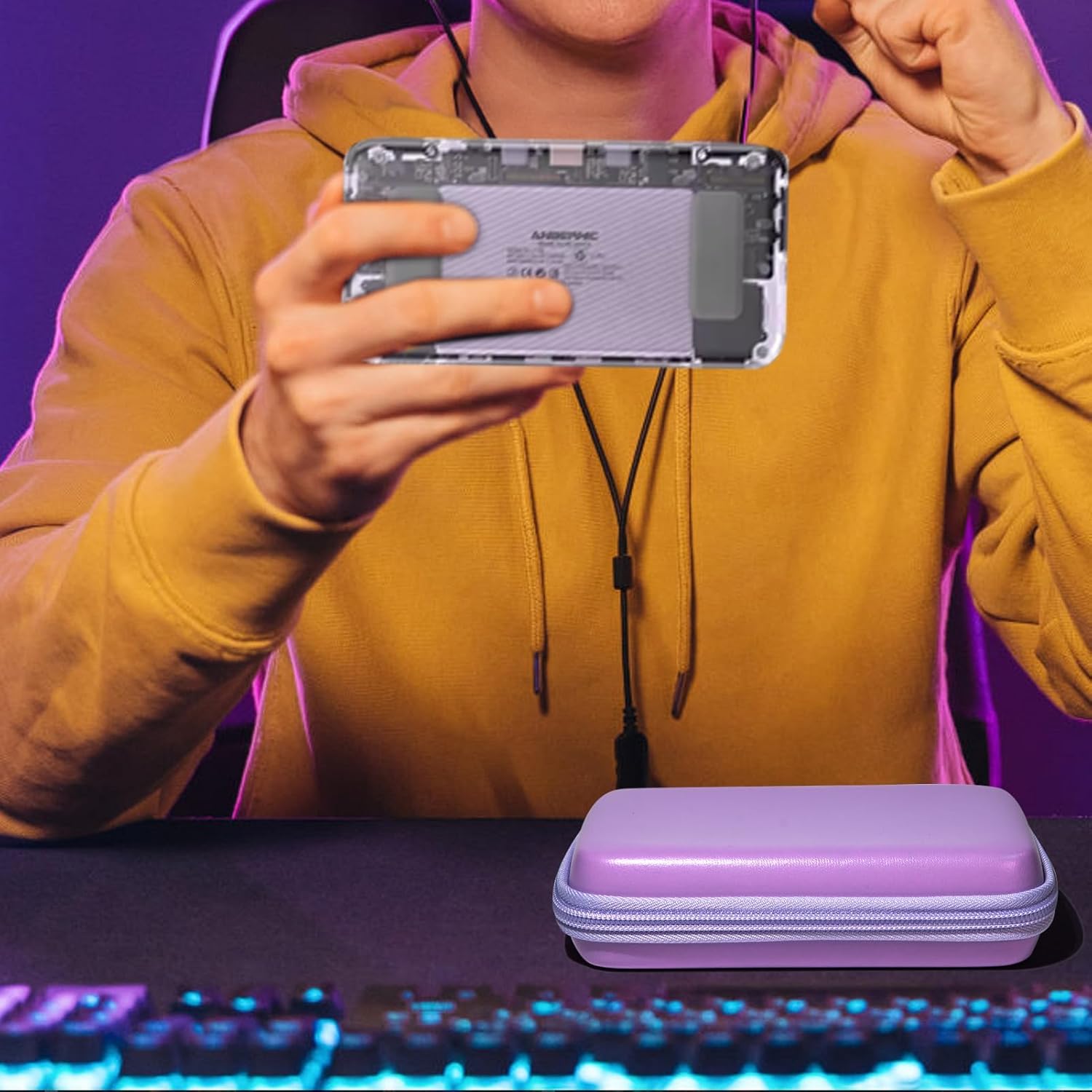 Roseliya Hard Carrying Case for RG35XX H Retro Handheld Game Console, Game Travel Storage Holder with Mesh pocket and Accessory Pockets for TF/MicroSD Card, USB Cable- Box Only (Purple) - Image 7