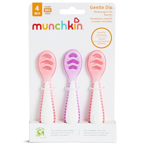 Miniatura 6 de Munchkin Gentle Dip - Juego de primera cuchara multietapa para el destete LED del bebé, autoalimentación, sólidos y purés, paquete de 3, coralmorado