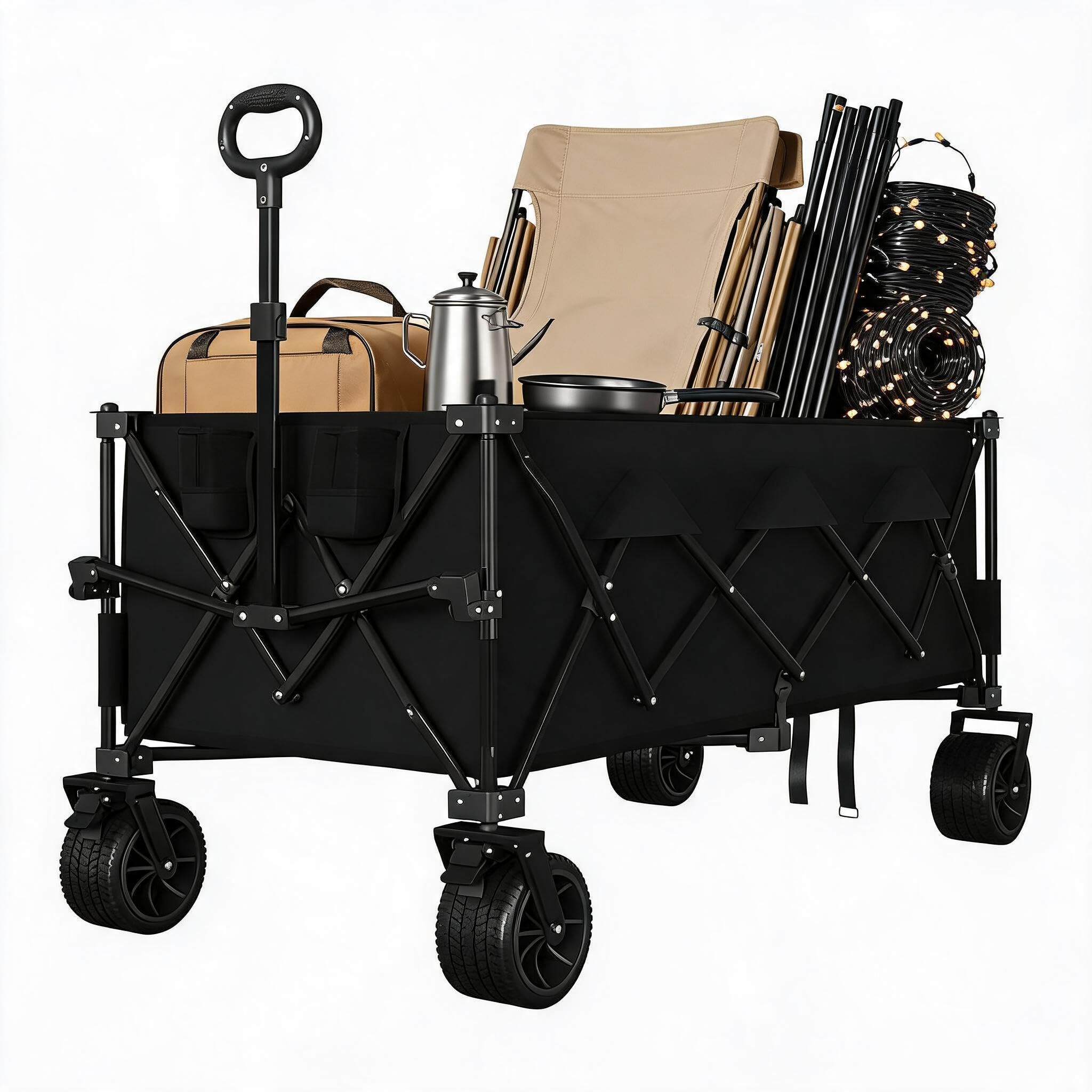 52"Heavy Duty Collapsible Utility Wagon Cart,600D Waterproof Oxford Trolley