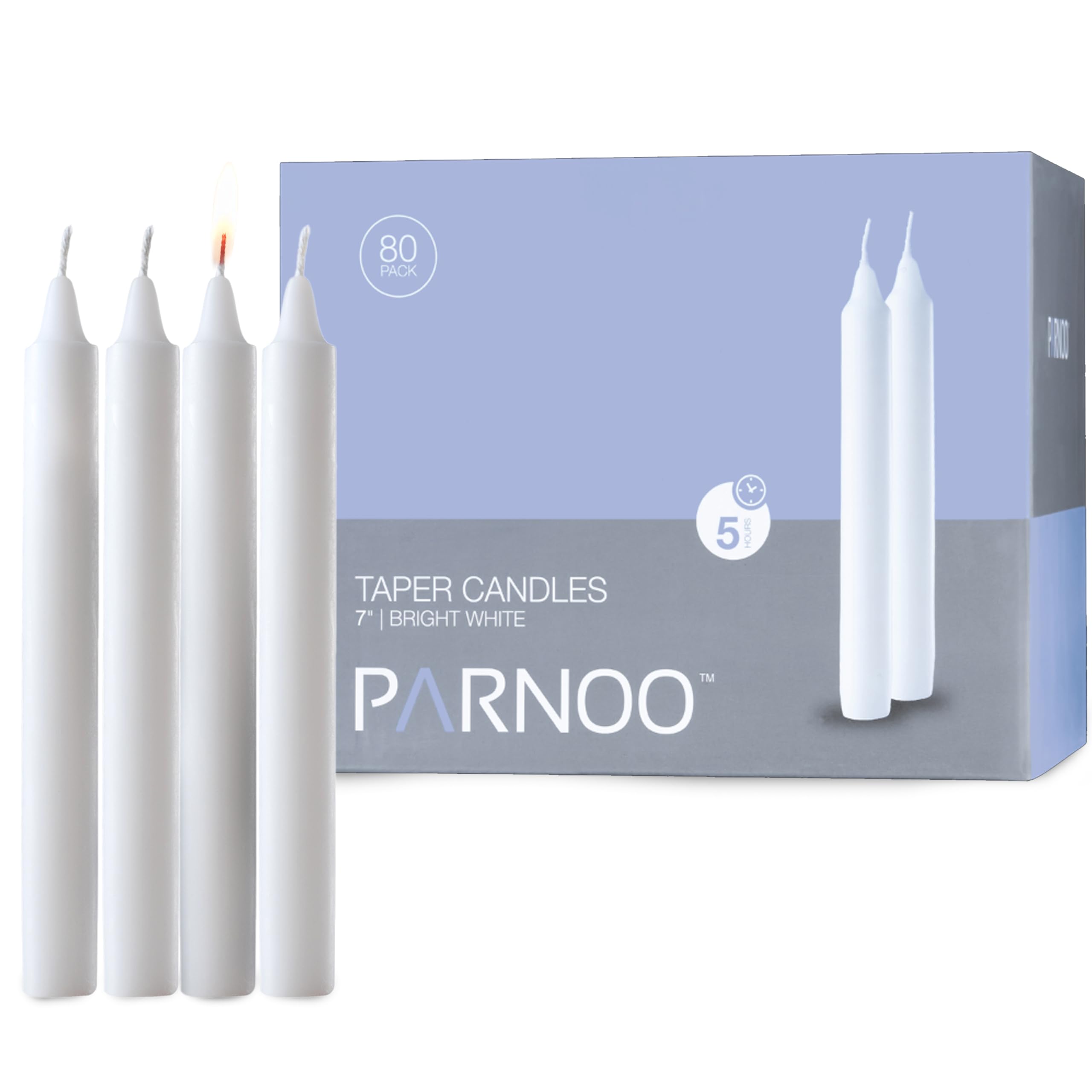 Tapered Candles - 80 Bulk Set of 6” Sticks - 5 Hours Clean, Long-Burning White Candlesticks - Dripless Unscented & Hand-Dipped Tall Candles for Dinners - White Taper Candles by PARNOO