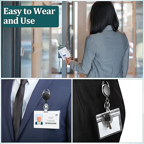 Miniatura 4 de Yaomiao Paquete de 100 carretes retráctiles para tarjetas de identificación con clips, carretes de soporte para tarjetas de identificación de alta