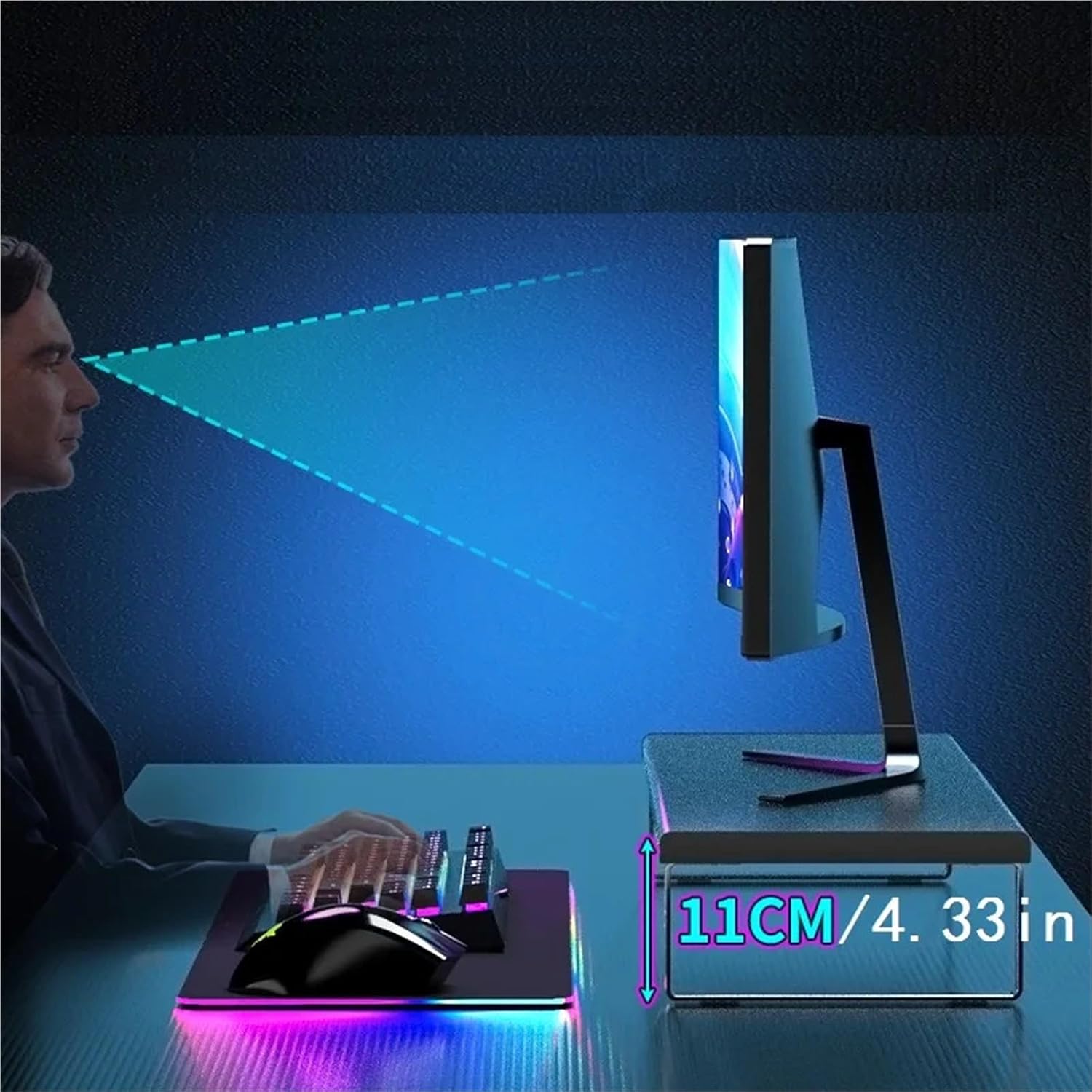 60CM Extended Monitor Stand Riser, Metal Desktop Platform, Supports 50KG Load, Compatible for Laptops and Monitors
