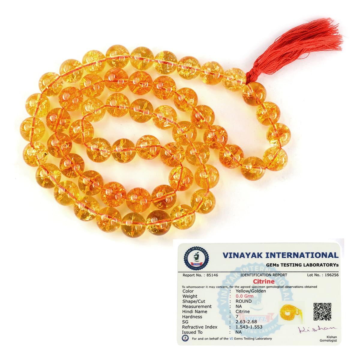 Reiki Crystal Products Natural Certified Citrine Mala Crystal Stone 12 mm Round Beads Mala for Reiki Healing Crystal Stones (Color : Yellow)