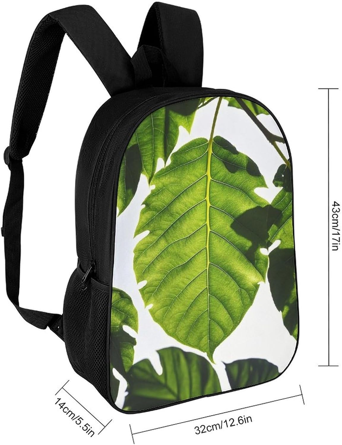Green Leaves Pattern 17 Inch Laptop Backpack, College Bookbag image 2
