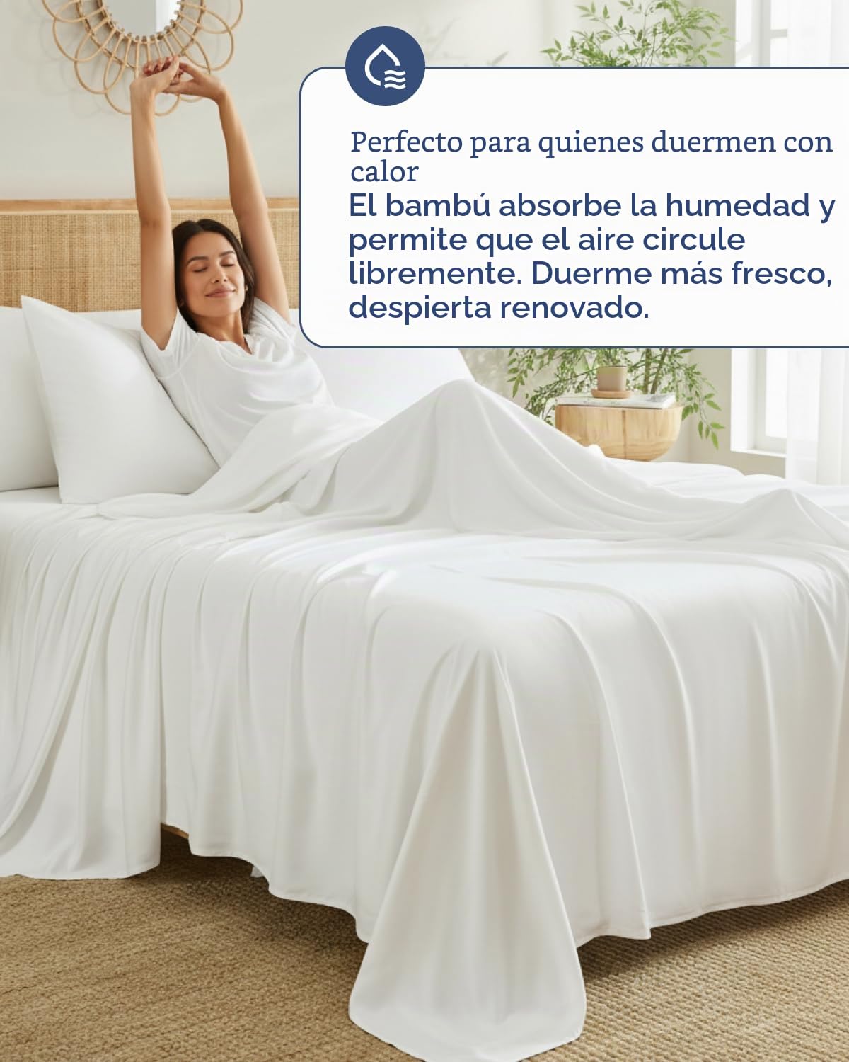 100% Rayón derivado del bambú - Sábanas de bambú tamaño Queen - Sábanas refrescantes para cama Queen - Ropa de cama ultra suave, transpirable y de lujo hotelero - 1 sábana lisa y 1 sábana ajustada y 2