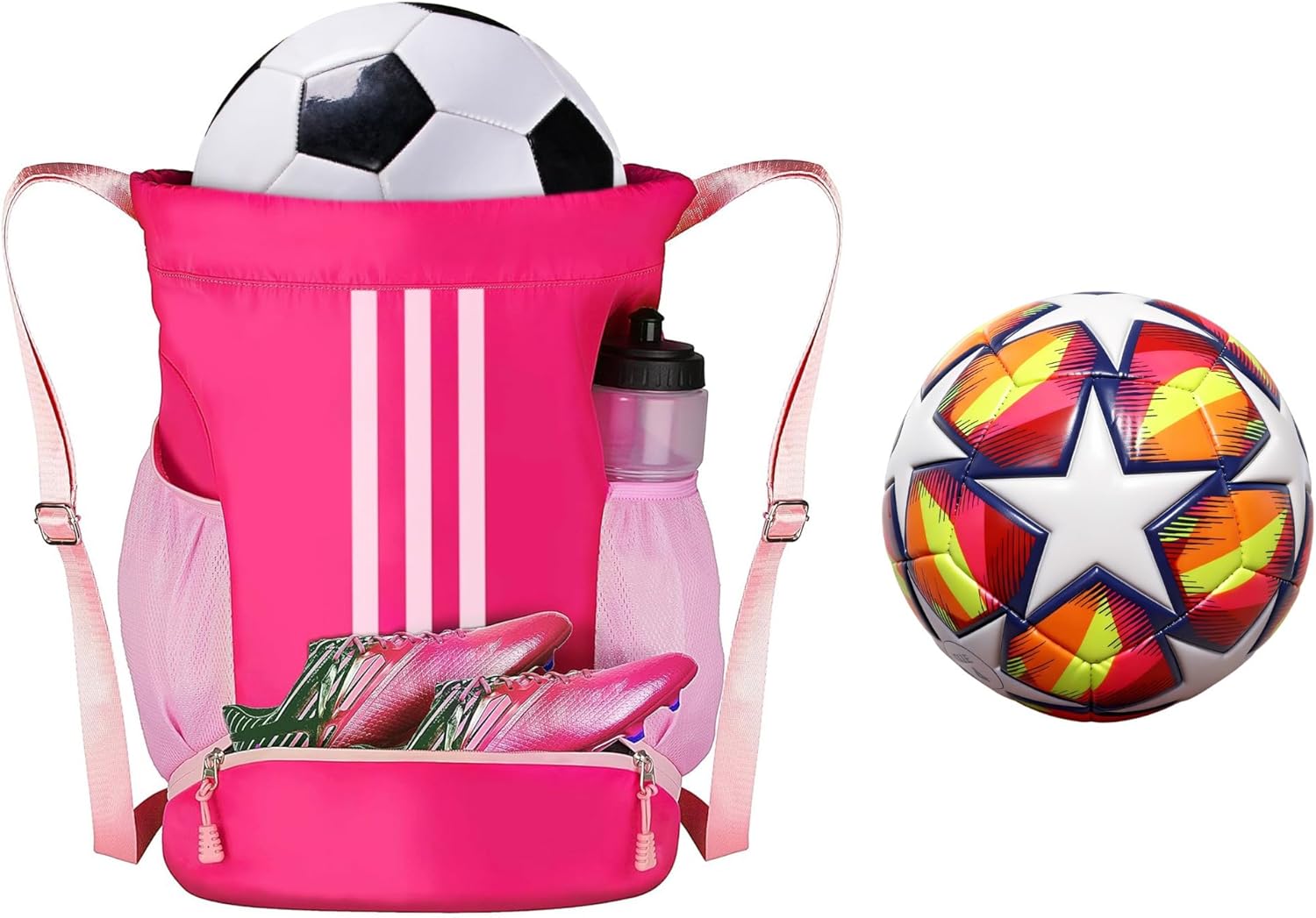 Soccer Bag and Soccer Balls Size 4 for Girls Youth Basketball Bag with Compartments Drawstring Backpack for Football Volleyball Gym