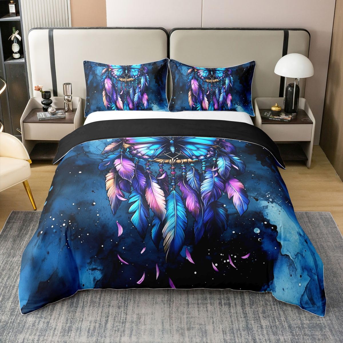 Sets de housses de couettes papillon boho avec plumes indiennes