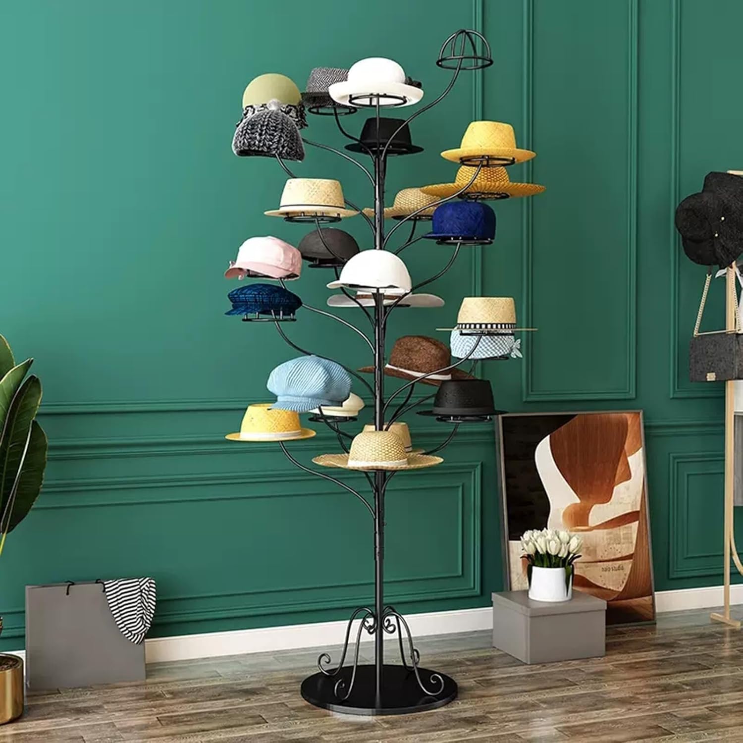 Freestanding Baseball Cap Rack,Freestanding Metal Hat Rack Stand - Stylish Display Organizer for Baseball Caps, Ideal for Home & Store Use, Space-Saving Solution for Hat Collection