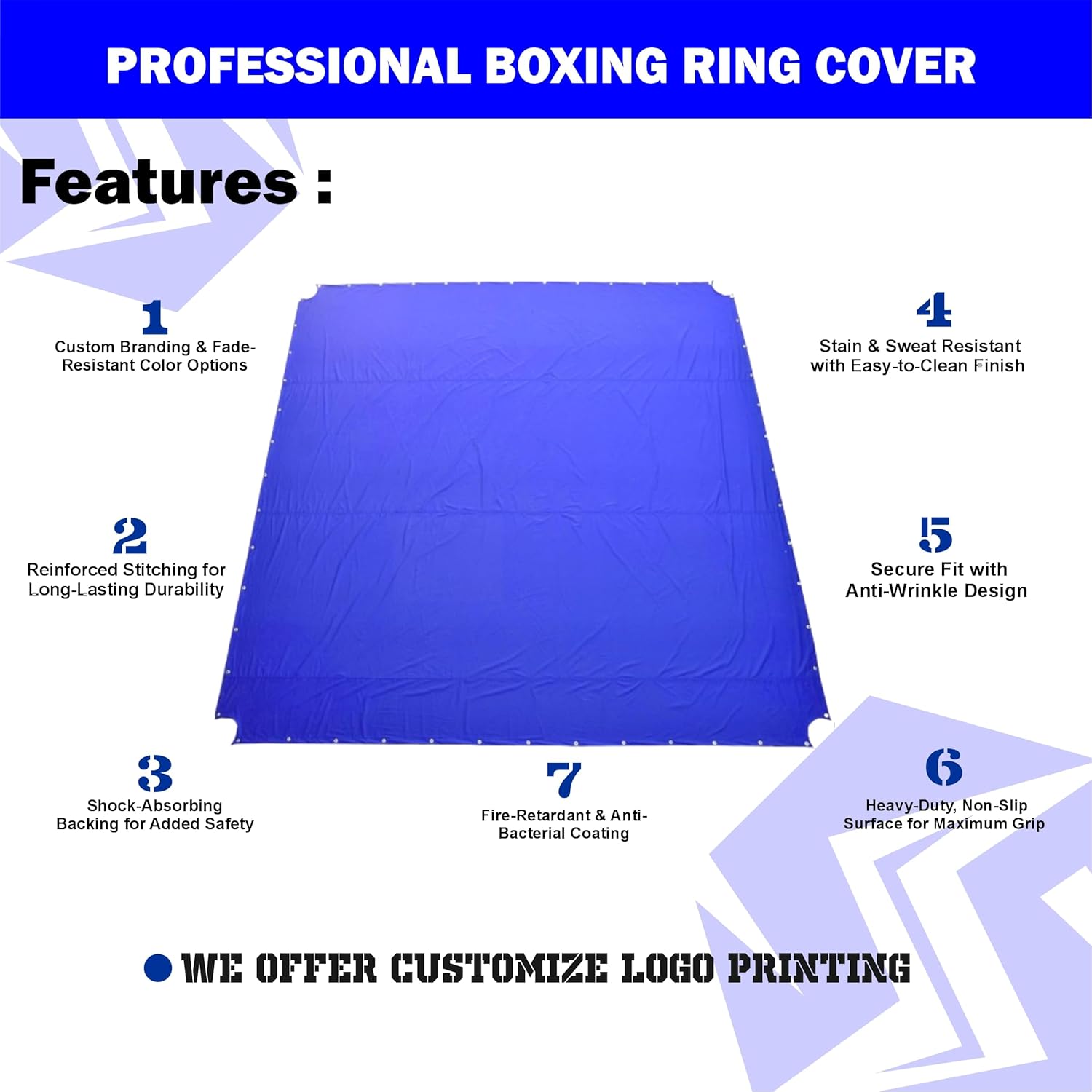 Shaza Fight Ring Canvas Cover, Heavy-Duty Boxing Mat Cover, MMA Training Ring Protection (Blue, 16x16Ft)