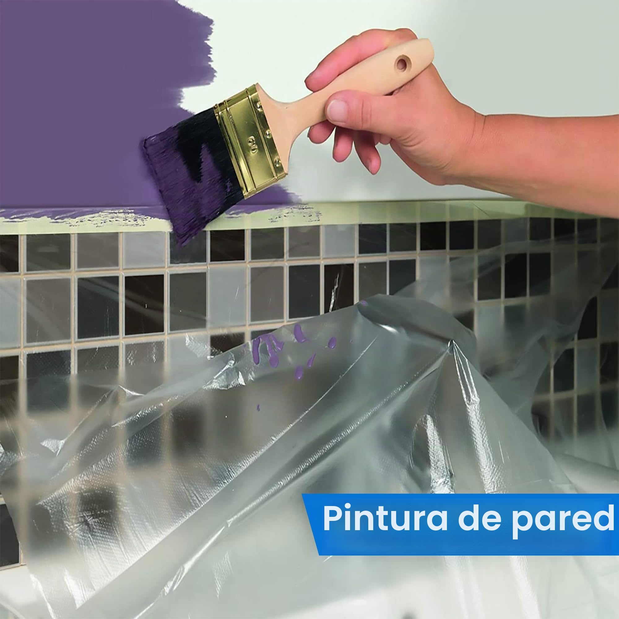 TAPEBEAR Película Para Enmascarar, 550mm x 27m Plastico Cubretodo, 2 En 1 Cinta De adhesiva Pintor Protector, Película De Plástico Resistente Al Agua Y Al Polvo, Para Auto, Cubrir Muebles, 3 Rollos