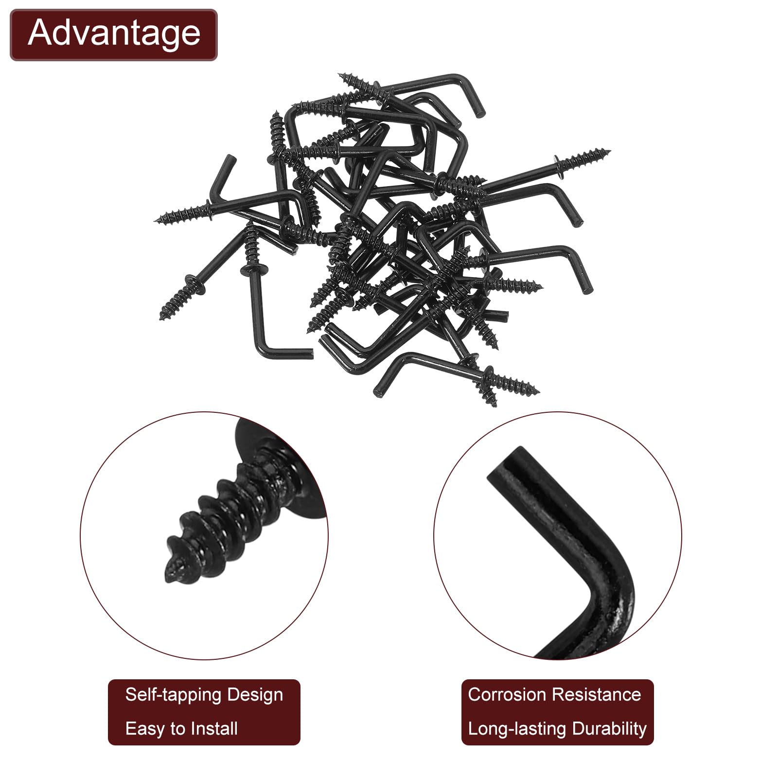 QUARKZMAN Ganci ad Angolo Retto, 40pz 3/4" Ganci a Vite a Forma di L Avvita Ganci, Ganci a Vite ad Angolo Retto in Metallo a Forma di 7 per Appendere, Nero