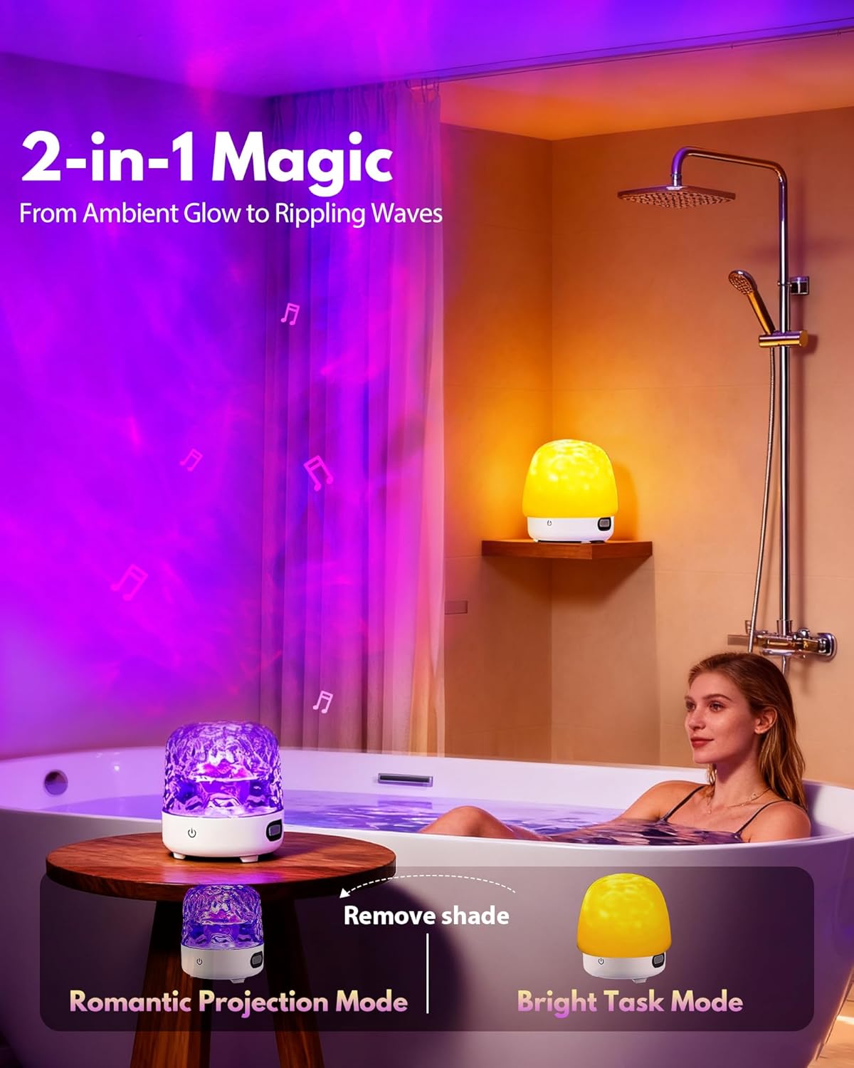 Spa-Like Shower Light with Bluetooth Speaker, Waterproof Shower Lamp with White Noise, 16 Colors Ocean Wave Projector Light with Remote & Touch Control, Lumena Lamps for Inside Shower Bathroom Bathtub - Image 4