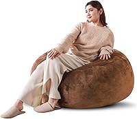 Vista 12 de Puf de 3 pies, puf con relleno, espuma viscoelástica altamente resistente, puf redondo de felpa, mueble para sala moderna, silla de lectura de ocio