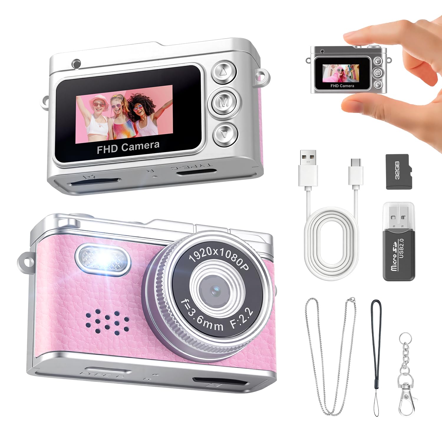 Pink Mini Keychain Camera, 1080P Y2k Tiny Retro Camcorder with 0.96" Screen, Teens Portable 20g Video Recorder for Vlog&Party&Gifts, Small Vintage Pocket Digital Camera with Flash, 32G SD Card, Type-C-picture-30