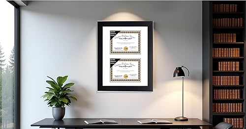 Miniatura 5 de Creative Picture Frames Marco clásico de doble diploma negro de 8.5 x 11 pulgadas con cristal blanco mate y suspensión de pared instalada