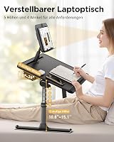 SAIJI XXL Laptop Asztal Magasságállítható Ágyhoz Fiókkal Fekete 5