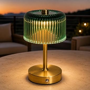 Cordless Glass Table Lamps, 3 Color Rechargeable Battery Operated Small Lamp, Dimmable Touch Control Small Desk Lamp for Bedroom, Office, Kitchen, Nightstand,Room Decor Green