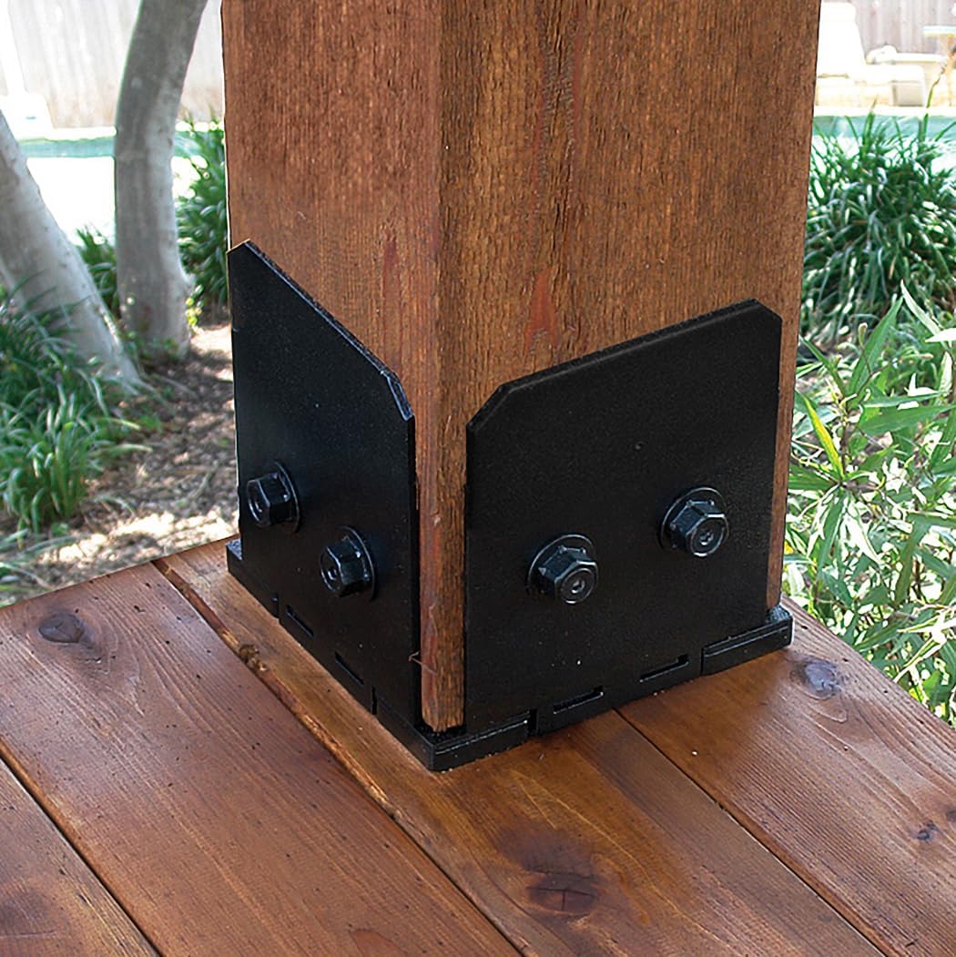 Ozco Ironwood 8x8 Post Base Kit, Includes 1 Post Base Plate, 4 Decorative Plates, 4 Hex Cap Nuts, OWT Timber Screws, Galvanized Steel for Pergolas | 51709