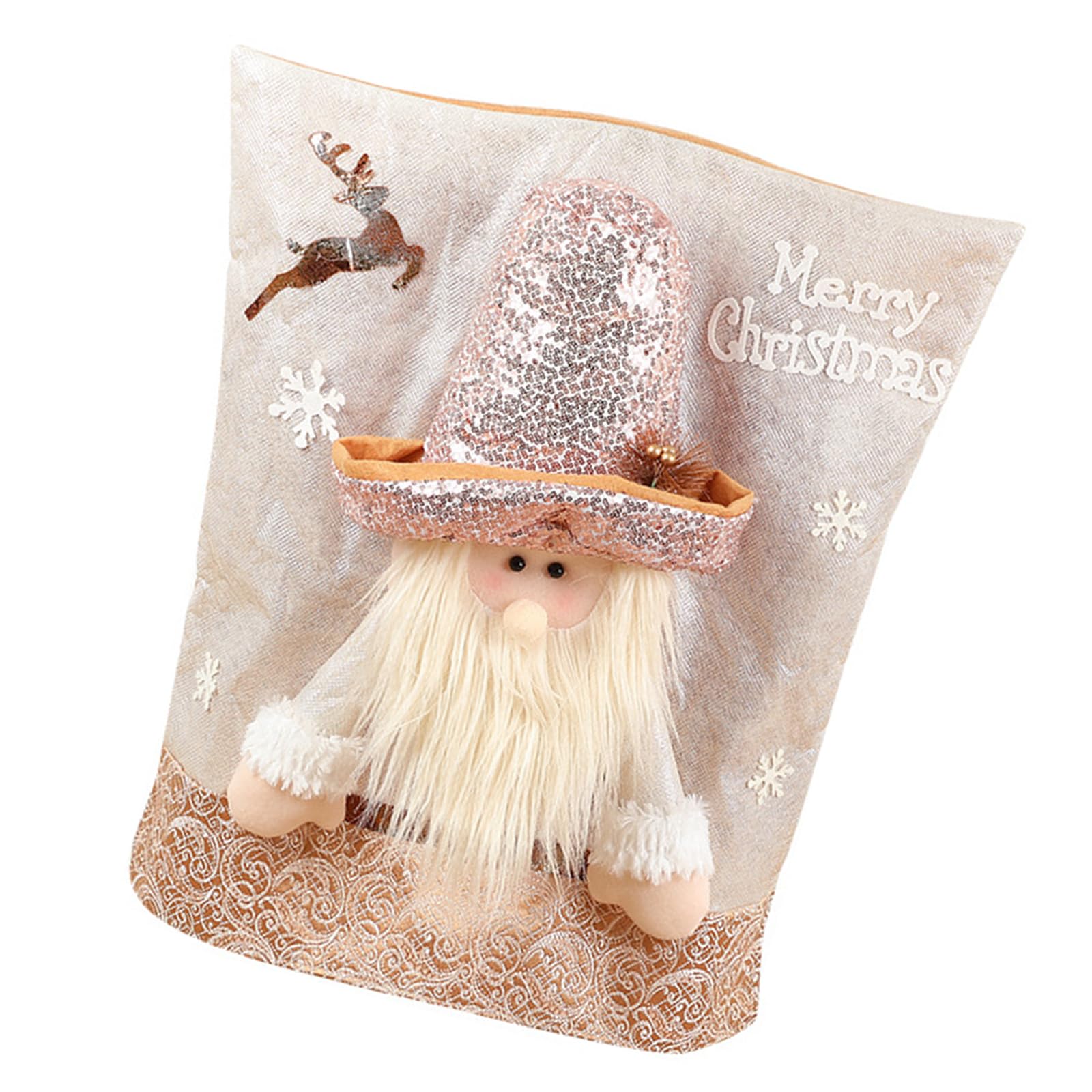 YWLUUOO Snowman Reindeer Santa Hat Chair Covers, Soft Flannel Chair Slipcovers for Christmas Dining Room Embellishment Holiday Dining Decorations