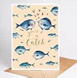 Moonlit93 You're A Catch Card - Cute Anniversary Pun Cards - Romantic Fishing Card - Fish Anniversary For Couple - Girlfriend - Boyfriend - Wife -Husband