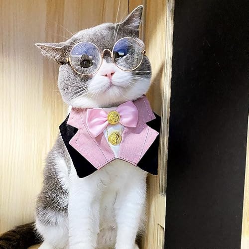 Vista 20 de Disfraz formal de esmoquin para perro, disfraz de cumpleaños de gato, perro, atuendo formal de boda (azul)