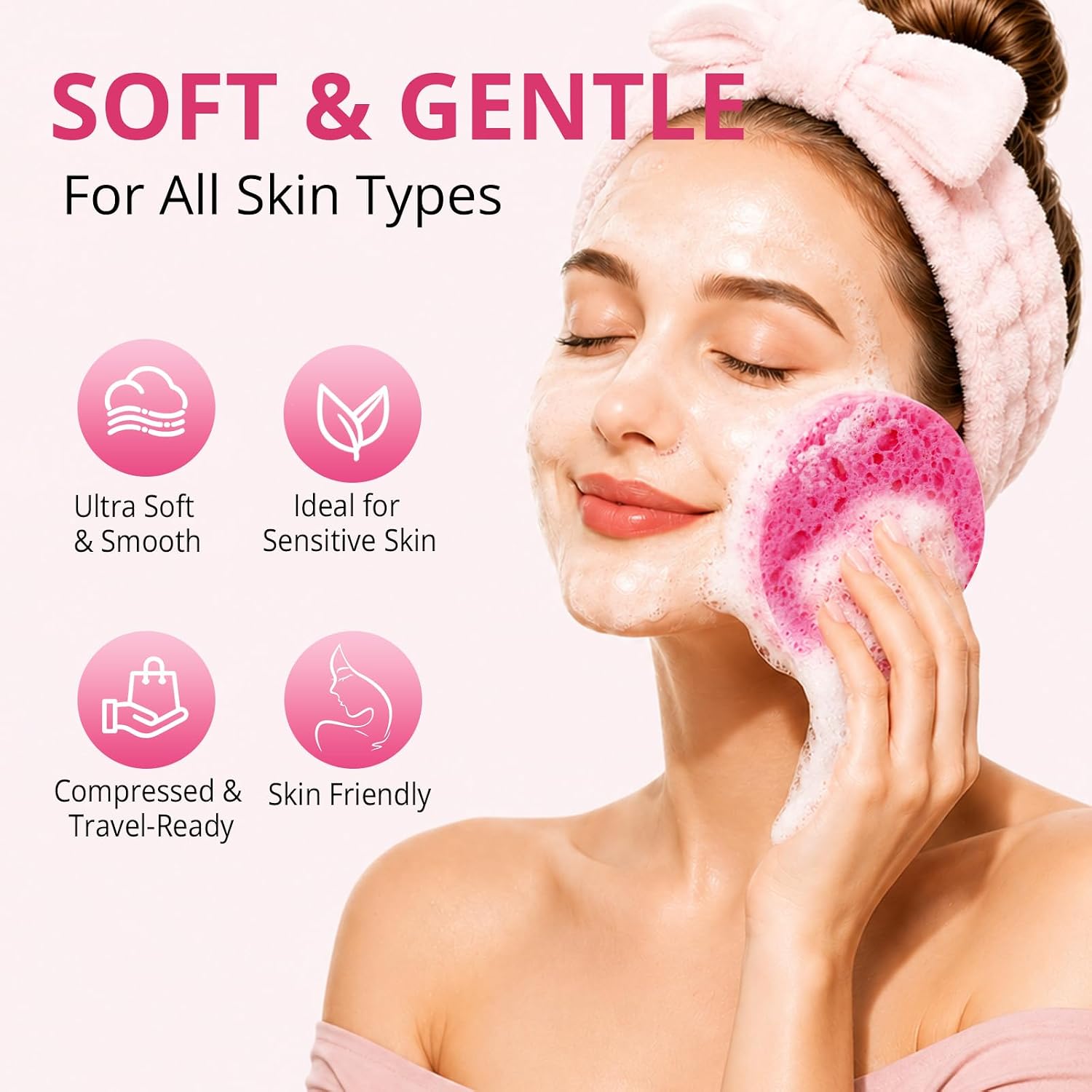 100PCS Compressed Facial Sponges, Natural Cellulose Face Cleansing Sponge, Soft Exfoliating Face Sponge for Washing Face, Facial Cleaning Sponges for Makeup Removal & Daily Skincare