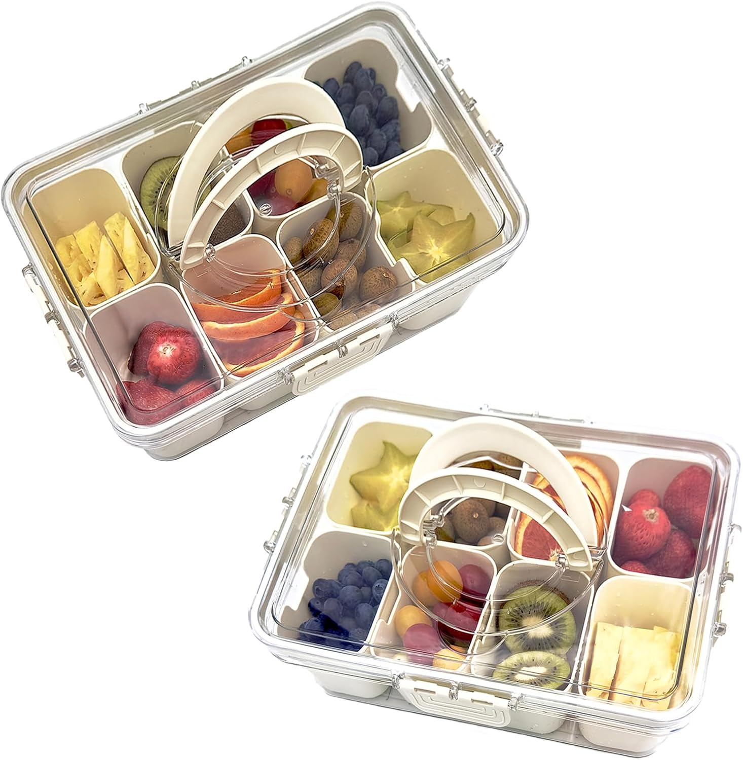 Snack Containers, 2pcs Snackle Box Charcuterie Container 8 Compartment Divided Serving Tray with Lid and Handle,Portable Snack Platters Travel Food Organizer (2pcs(8 Compartment))
