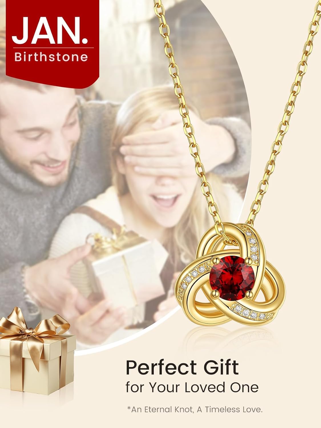 KeyStyle Love Knot Birthstone Necklace for Women, Gold Infinity Crystal Charm Birthstone Anniversary Jewelry for Her, Birthday Necklaces for Mother Wife Grandma BFF (with Gift Box) - Image 2