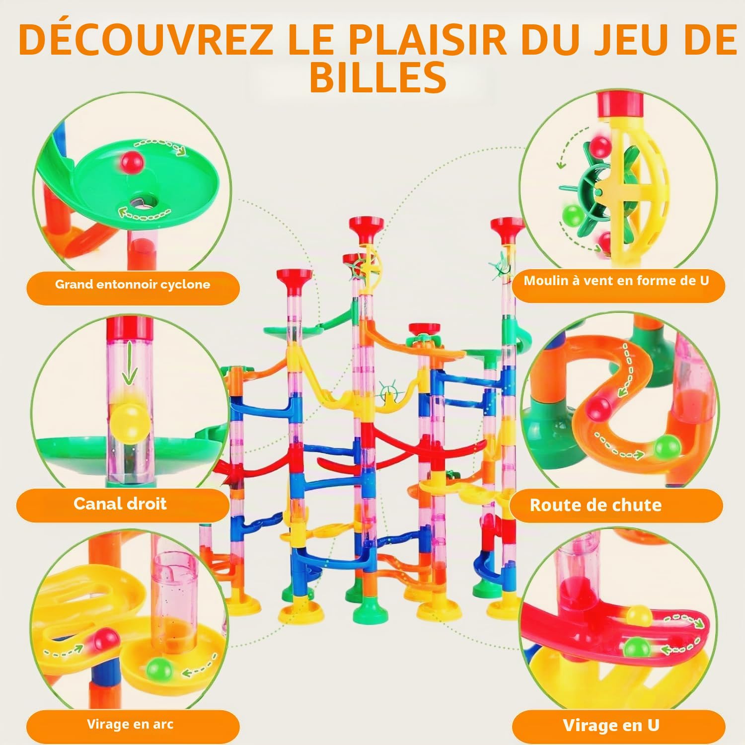 Marble Run 133 Pièces – 30 Billes – Jeux de Parcours à Billes STEM Construction Créatif – Cadeau Éducatif pour Enfants de 3 4 5 6 7 8 9 10 11 12 Ans Garçons Filles