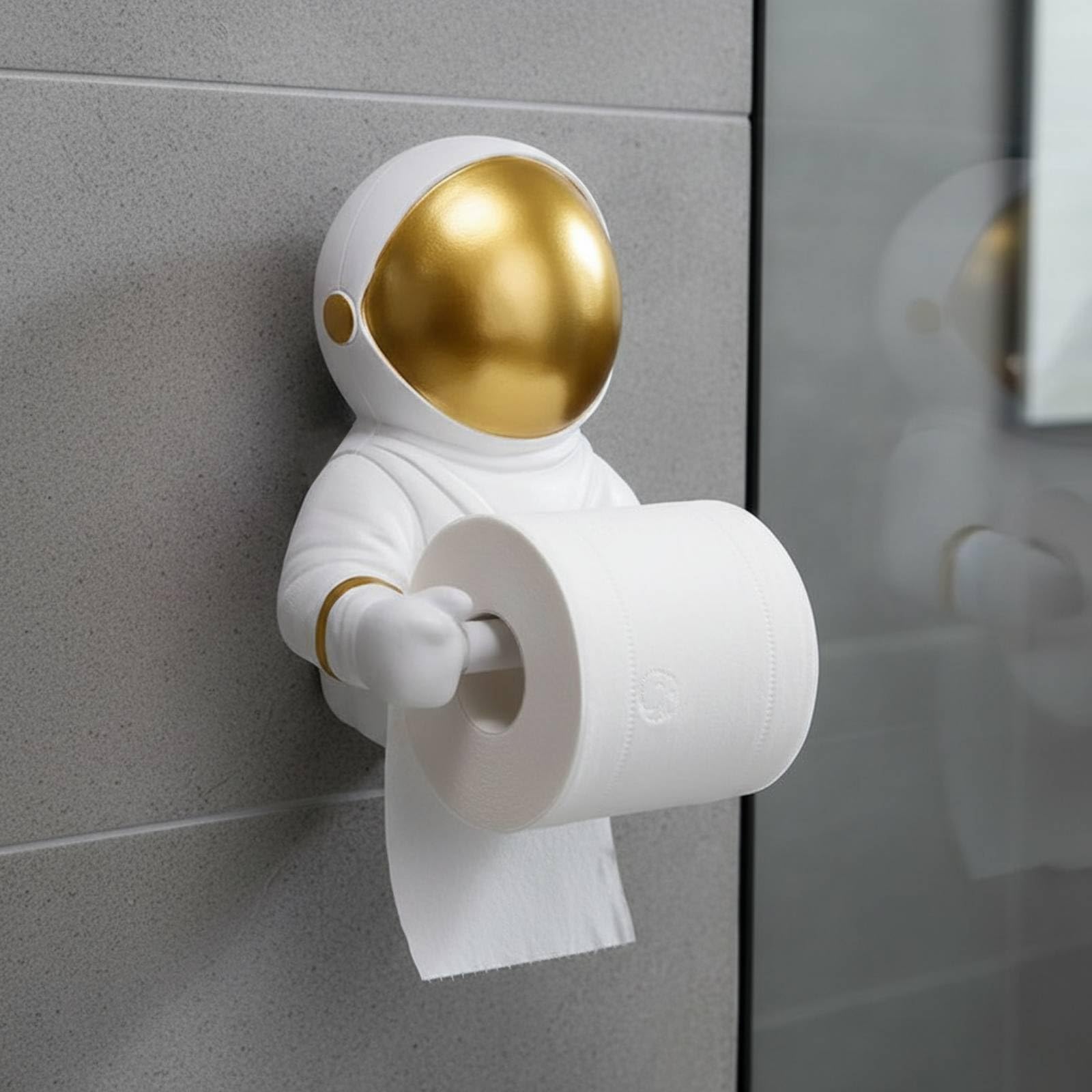 Qianly Dispenser Carta Igienica Cosmonauta Decorativo e Funzionale Statuetta Cosmonauta Portarotolo Design Creativo per Bagno, Ristorante, Oro