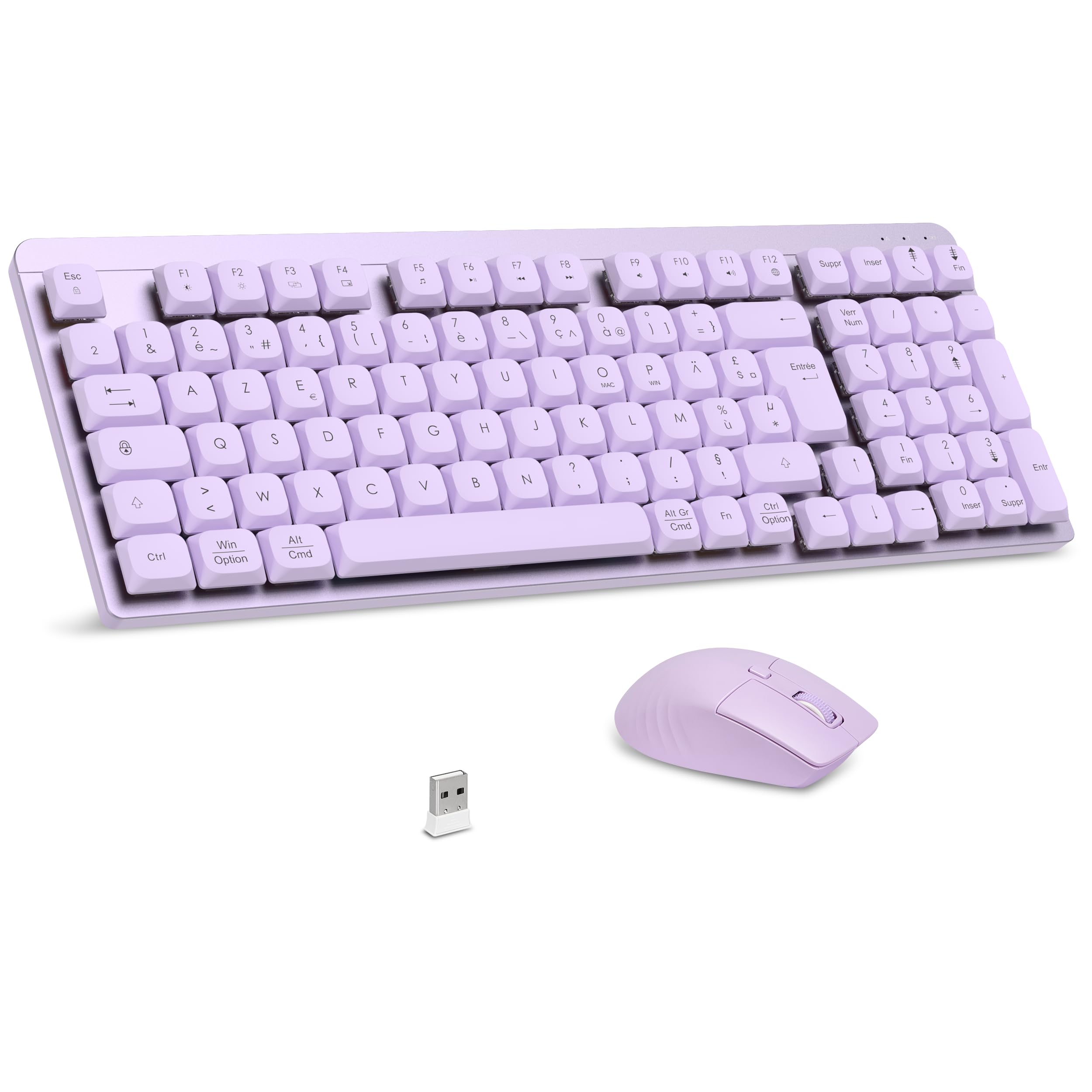 LeadsaiL Clavier Souris Mécanique sans Fil, FA98 Low Profile Ensemble Clavier et Souris avec Interrupteur Rouge, Français AZERTY, Connexion 2.4Ghz, 98 Touches for Windows MacOS Computer PC-Pourpre
