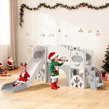 Kids Slide,Thickened Widened Toddler Slide,170cm extra-long slideway, Freestanding with Basketball Hoop,Toddler Climber,Baby Slide Playground Equipment, Kids Slides Outdoor Beige and Grey-11