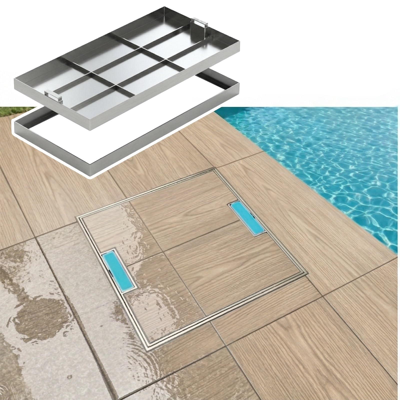 Bâche d'inspection invisible personnalisée au bord de la piscine avec poignée cachée, panneau d'accès de remplissage pour pierre/bois/brique, 55 x 55 cm / 21.7x21.7in