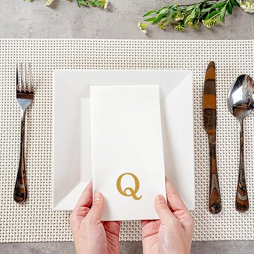 Miniatura 311 de Luxenap - Toallas de invitados de 15.8 x 7.9 pulgadas, 50 toallas de mano con letras plateadas, letra "P", fuente Sans Serif, servilletas de papel