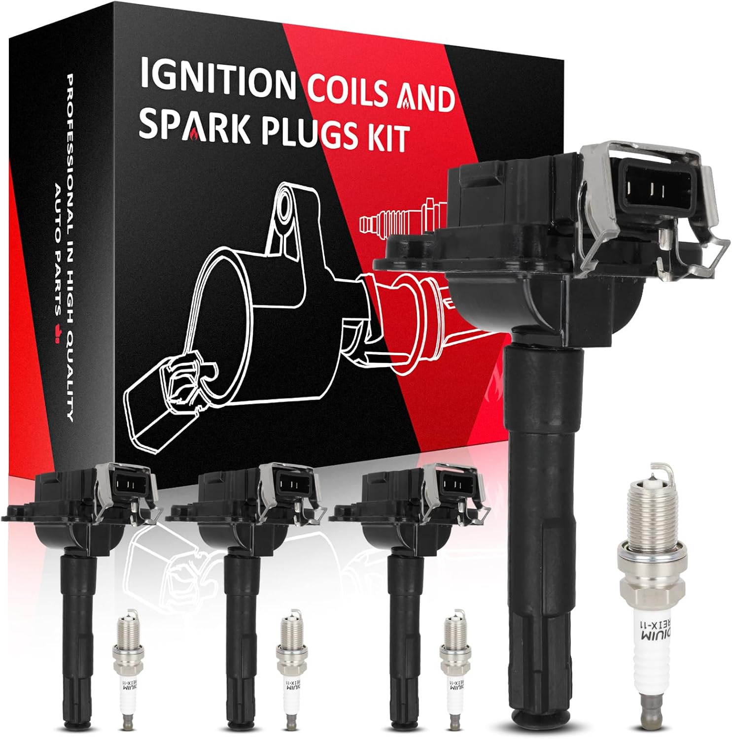 SCITOO 4 ignition coils wilth 4 iridium Spark Plugs,for P-assat 1.8L 1998-1999,for A-udi A8 Q-uattro 4.2L 1997-1999,for A8 3.7L 1997-1999,for A4 Q-uattro 1.8L 1997-2000 UF290 5C1035 12606